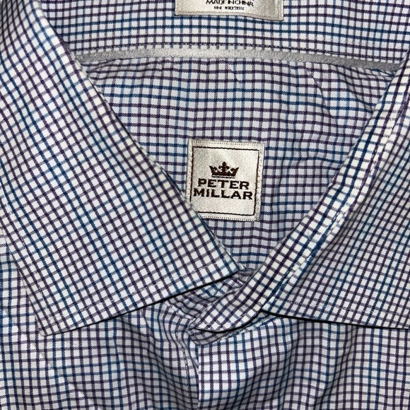 Peter Millar Blue and White Checkered Dress Shirt - Picture 1 of 6